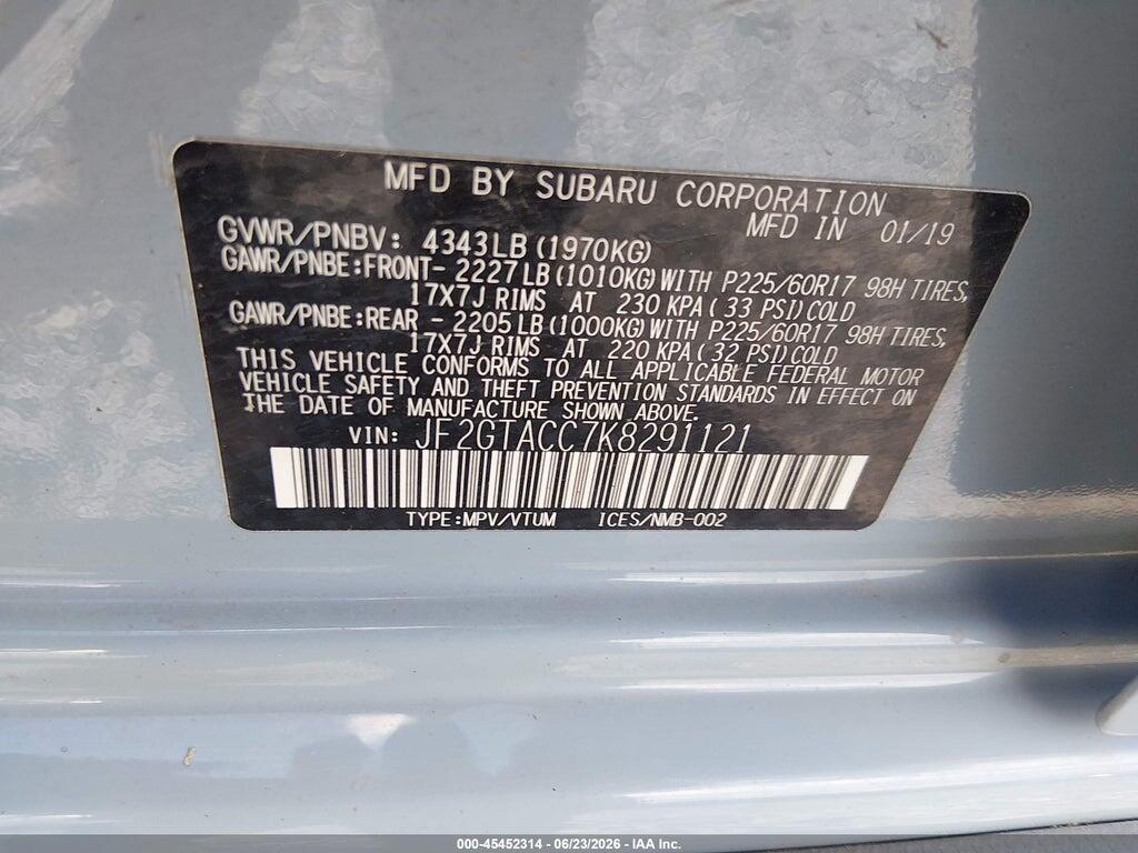 JF2GTACC7K8291121 2019 SUBARU CROSSTREK photo no. 9