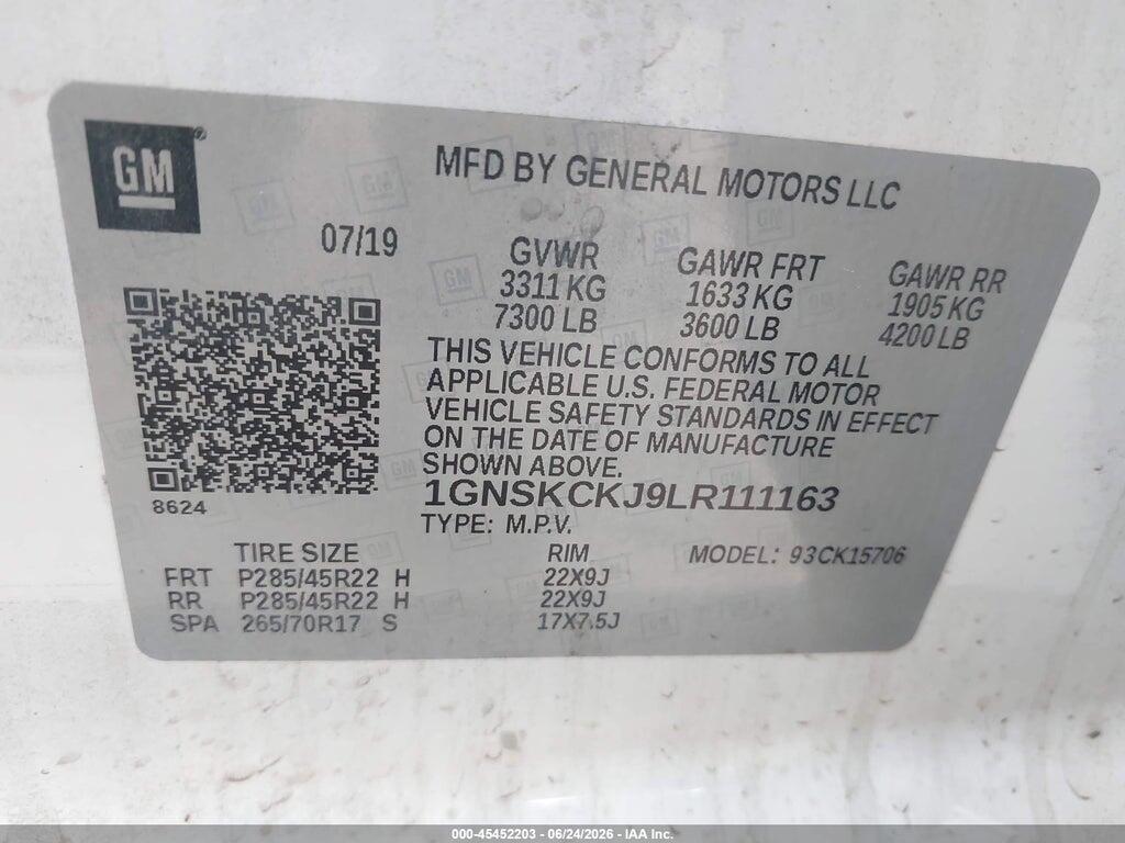 1GNSKCKJ9LR111163 2020 CHEVROLET TAHOE photo no. 9