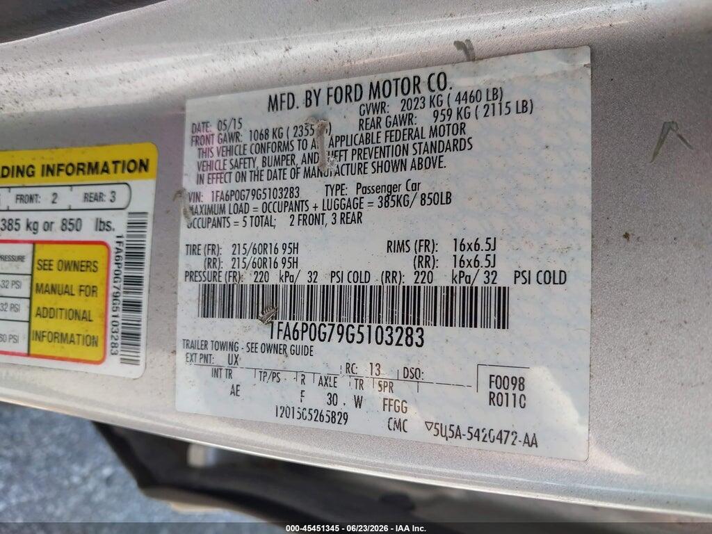 1FA6P0G79G5103283 2016 FORD FUSION photo no. 9