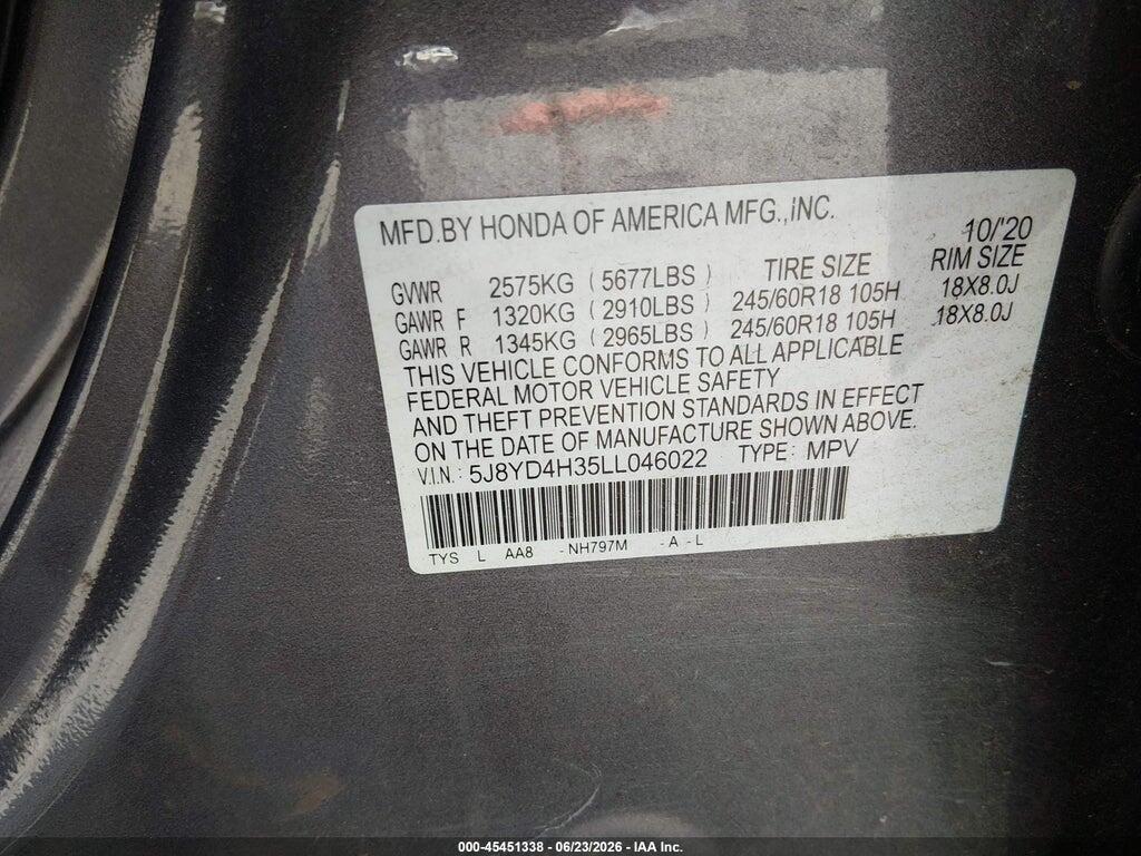 5J8YD4H35LL046022 2020 ACURA MDX photo no. 9