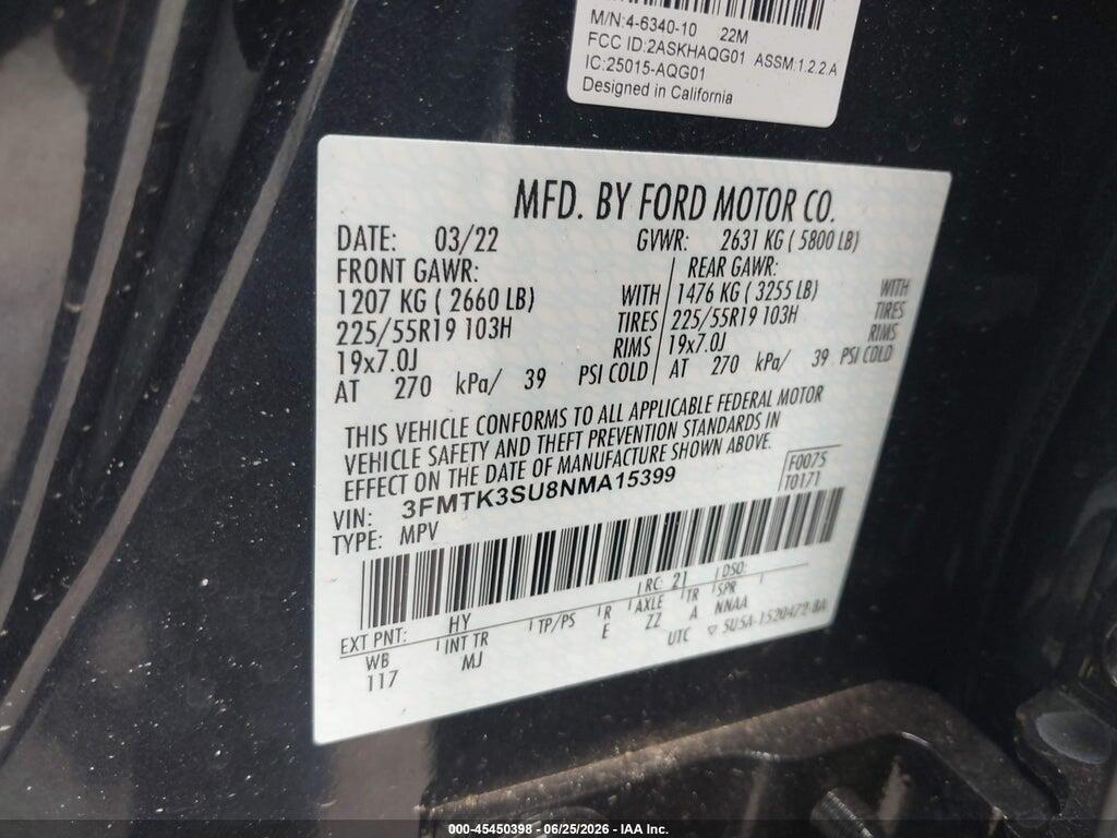 3FMTK3SU8NMA15399 2022 FORD MUSTANG MACH-E photo no. 9