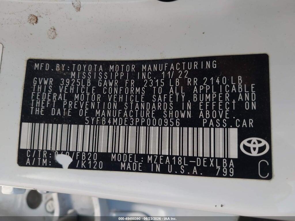 5YFB4MDE3PP000956 2023 TOYOTA COROLLA photo no. 9
