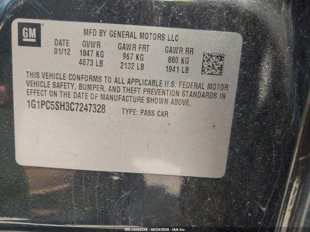 1G1PC5SH3C7247328 2012 CHEVROLET CRUZE photo no. 9