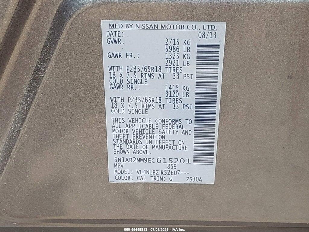 5N1AR2MM9EC615201 2014 NISSAN PATHFINDER photo no. 9