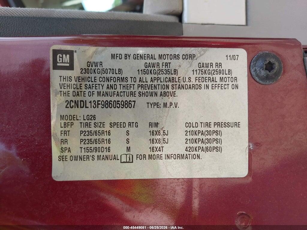 2CNDL13F986059867 2008 CHEVROLET EQUINOX photo no. 9