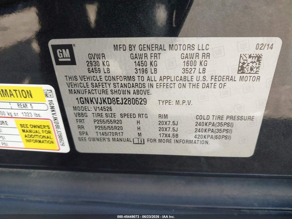 1GNKVJKD8EJ280629 2014 CHEVROLET TRAVERSE photo no. 9