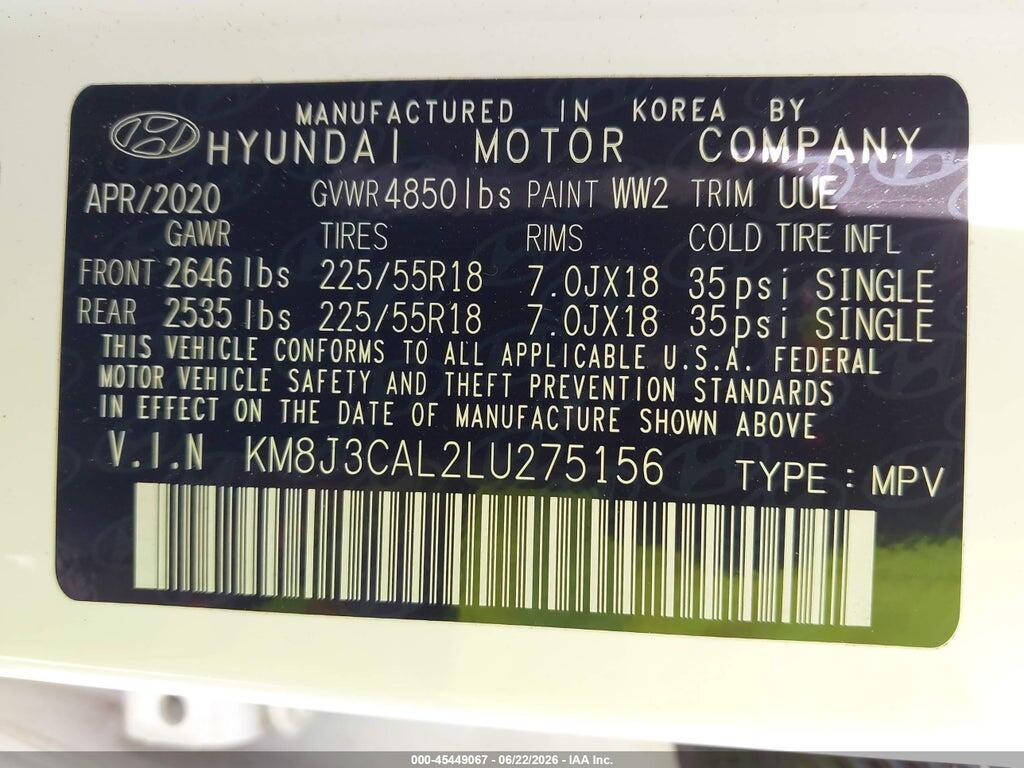 KM8J3CAL2LU275156 2020 HYUNDAI TUCSON photo no. 9