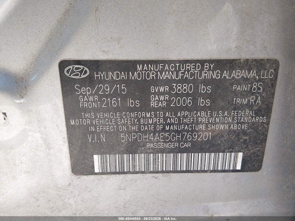 5NPDH4AE5GH769201 2016 HYUNDAI ELANTRA photo no. 9