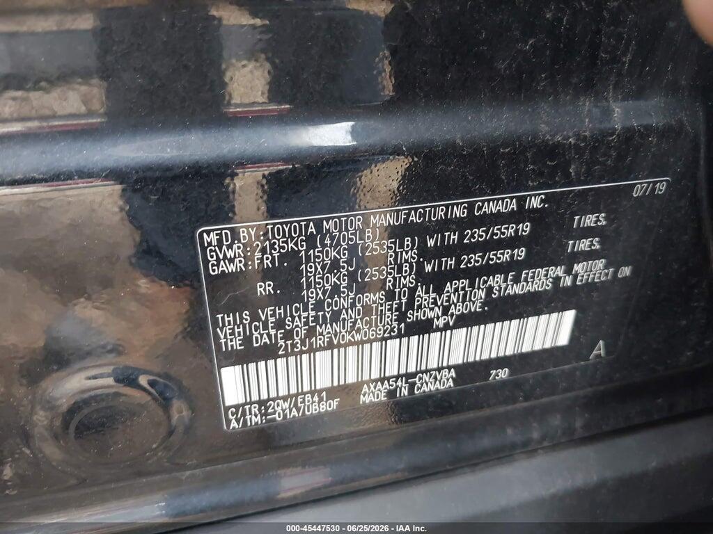 2T3J1RFV0KW069231 2019 TOYOTA RAV4 photo no. 9