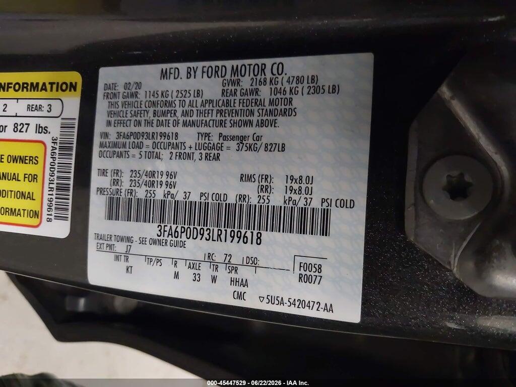 3FA6P0D93LR199618 2020 FORD FUSION photo no. 9
