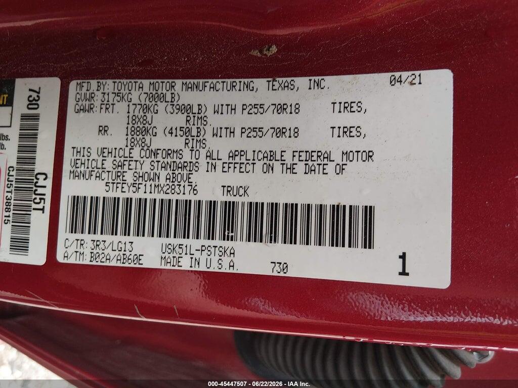5TFEY5F11MX283176 2021 TOYOTA TUNDRA photo no. 9
