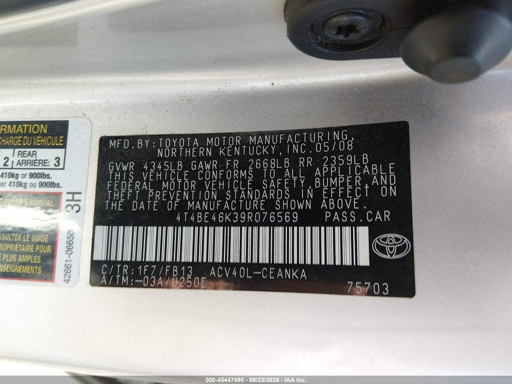 4T4BE46K39R076569 2009 TOYOTA CAMRY photo no. 9