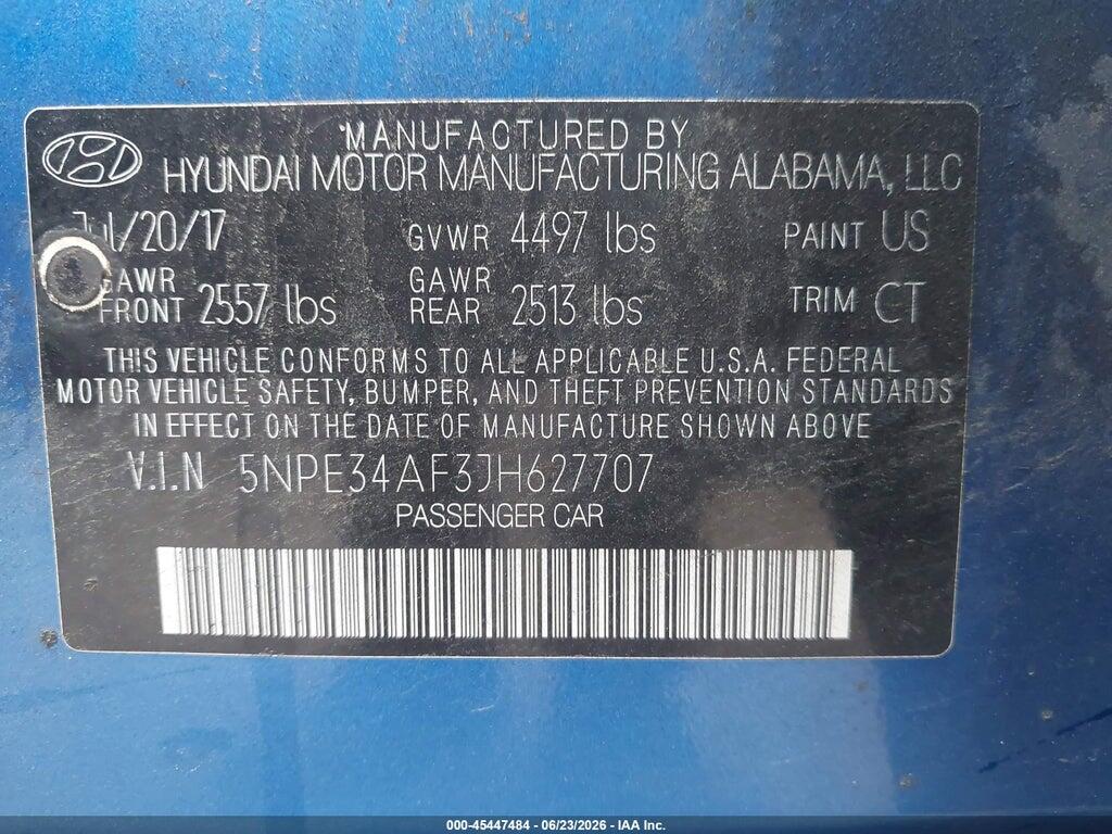 5NPE34AF3JH627707 2018 HYUNDAI SONATA photo no. 9