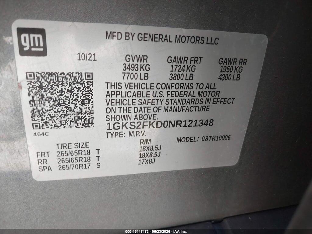 1GKS2FKD0NR121348 2022 GMC YUKON XL photo no. 9