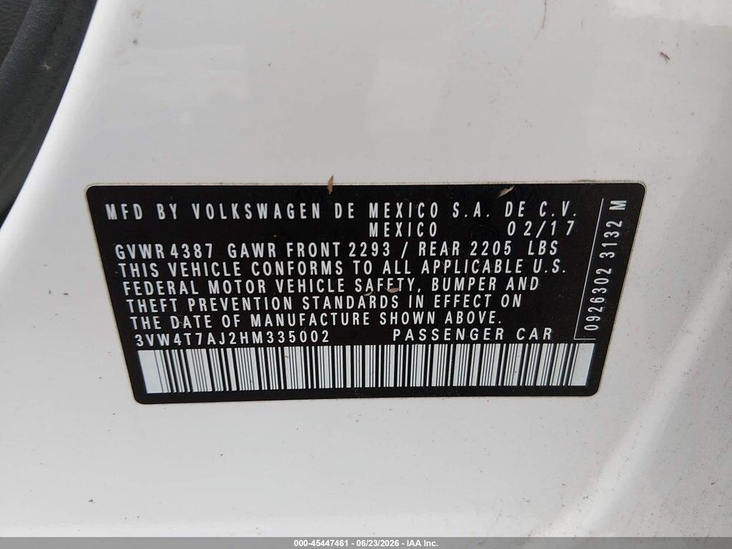 3VW4T7AJ2HM335002 2017 VOLKSWAGEN JETTA photo no. 9