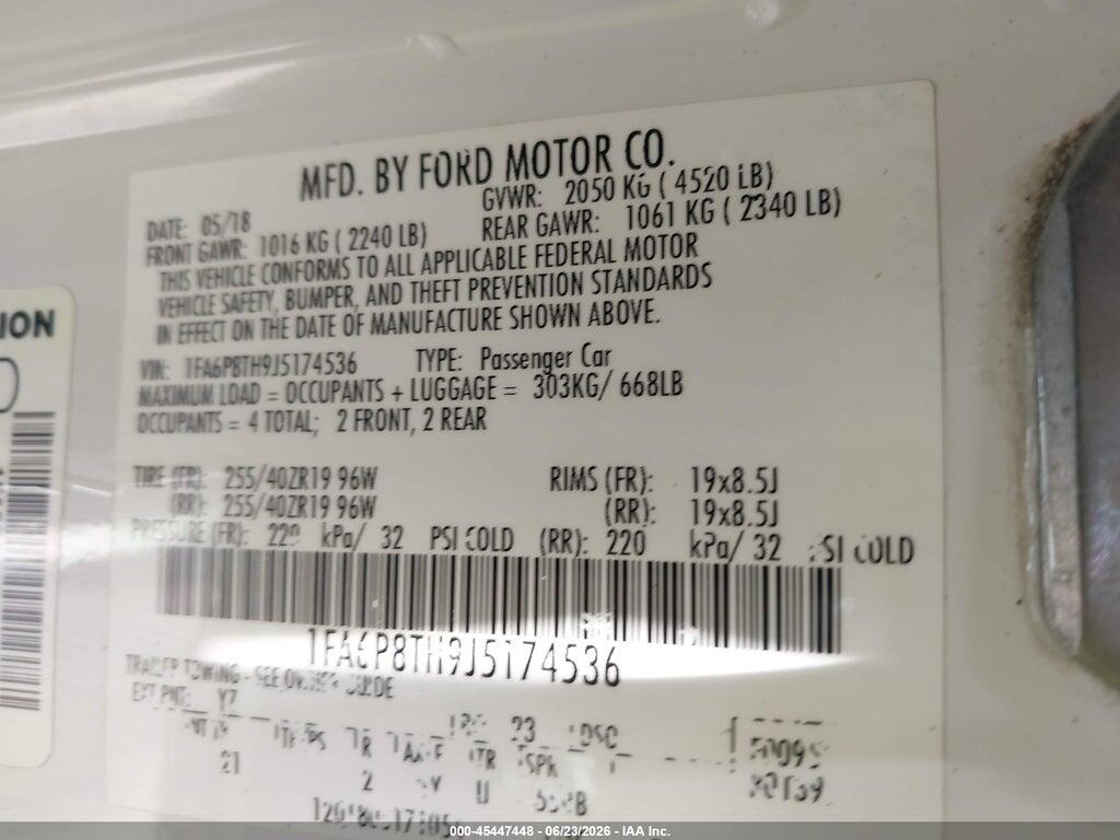1FA6P8TH9J5174536 2018 FORD MUSTANG photo no. 9