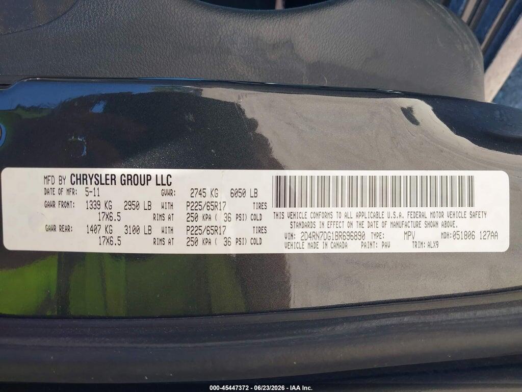 2D4RN7DG1BR696890 2011 DODGE GRAND CARAVAN photo no. 9
