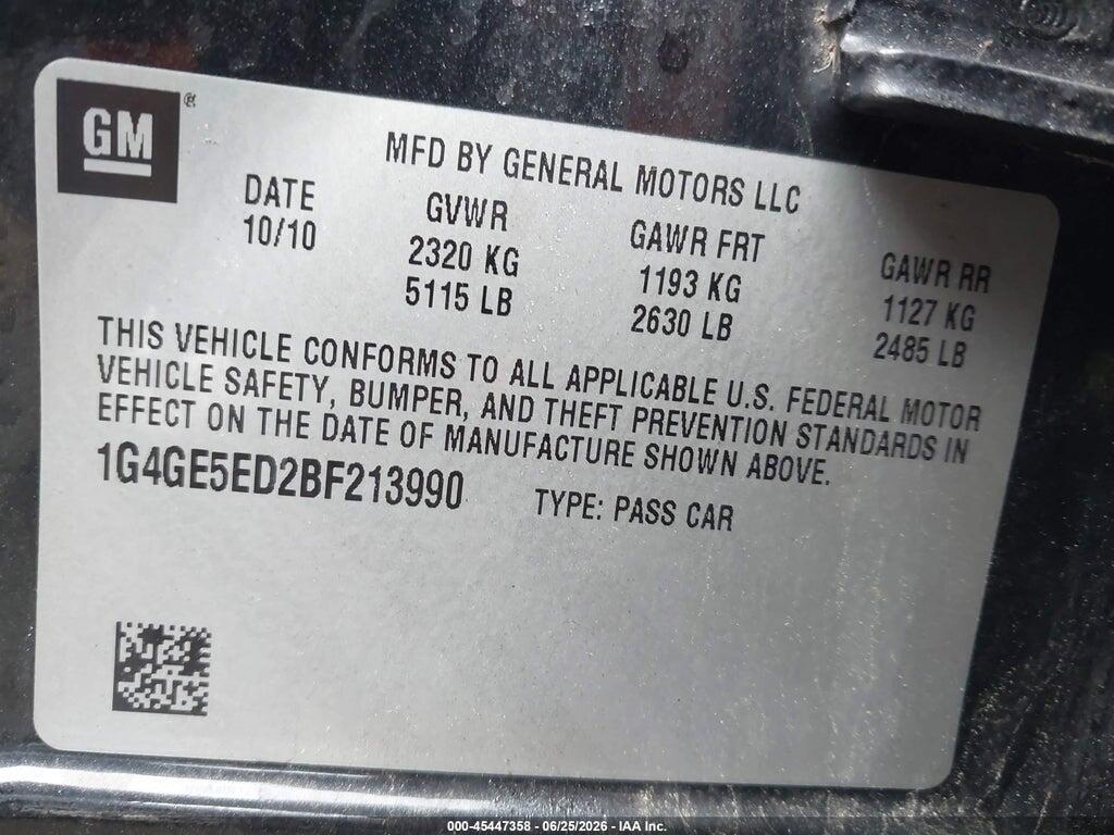 1G4GE5ED2BF213990 2011 BUICK LACROSSE photo no. 9