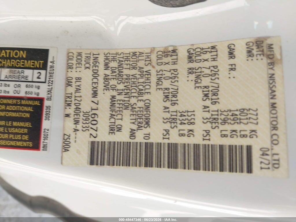 1N6ED0CEXMN716072 2021 NISSAN FRONTIER photo no. 9