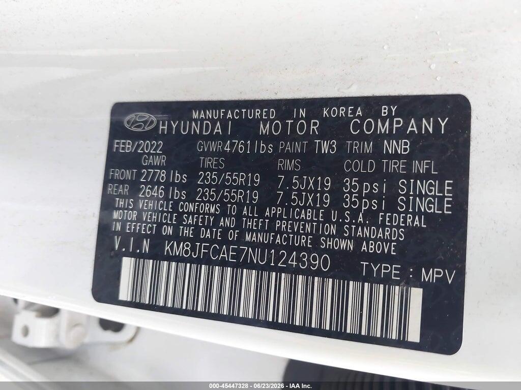KM8JFCAE7NU124390 2022 HYUNDAI TUCSON photo no. 9