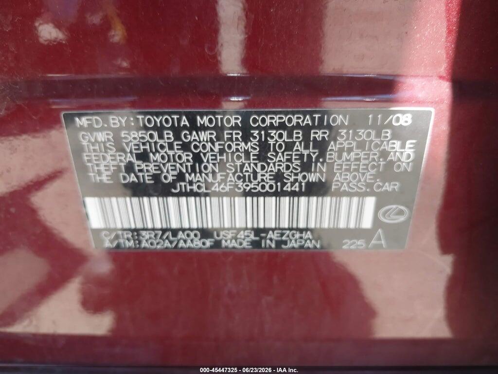 JTHCL46F395001441 2009 LEXUS LS 460 photo no. 9