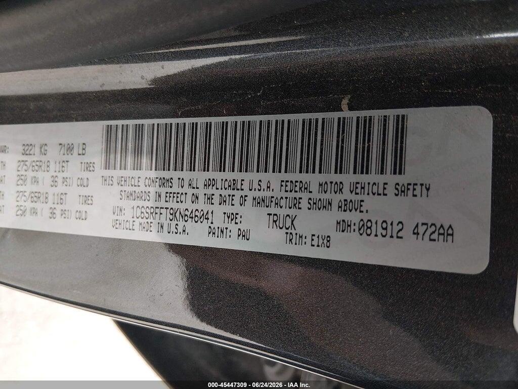 1C6SRFFT9KN646041 2019 RAM 1500 photo no. 9