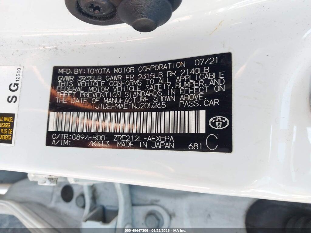 JTDEPMAE1NJ205265 2022 TOYOTA COROLLA photo no. 9