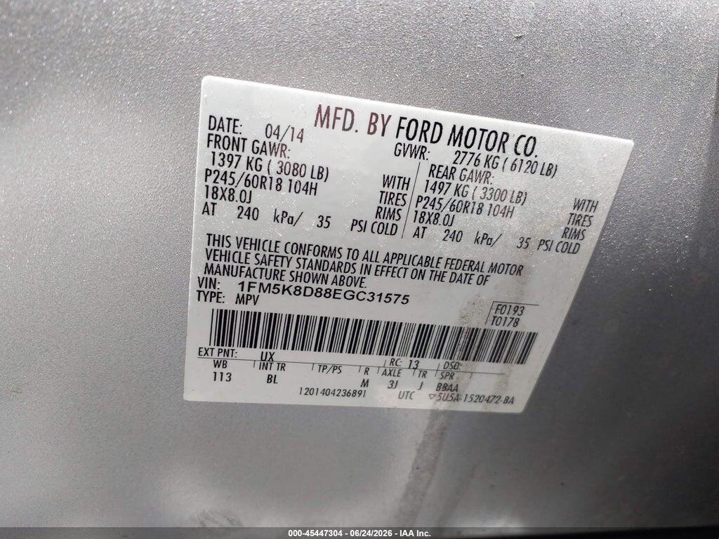 1FM5K8D88EGC31575 2014 FORD EXPLORER photo no. 9