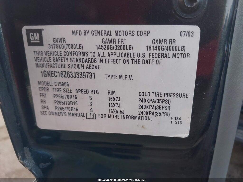 1GKEC16Z63J339731 2003 GMC YUKON XL 1500 photo no. 9