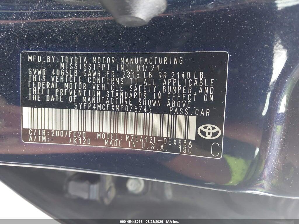 5YFP4MCEXMP076743 2021 TOYOTA COROLLA photo no. 9