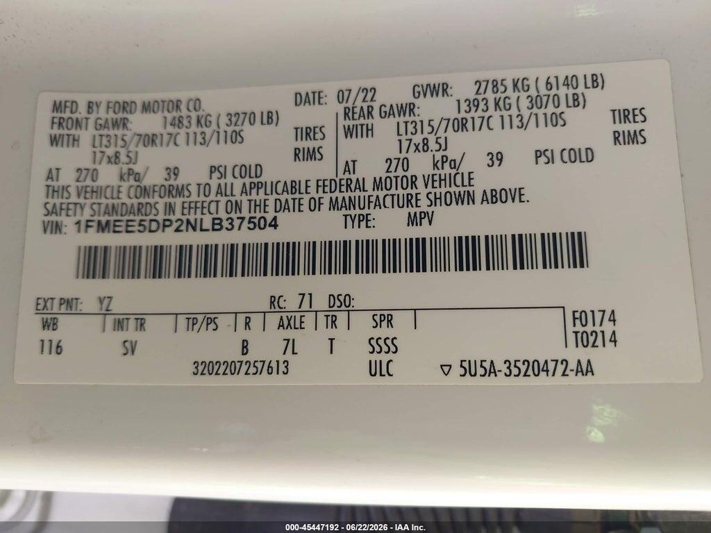 1FMEE5DP2NLB37504 2022 FORD BRONCO photo no. 9