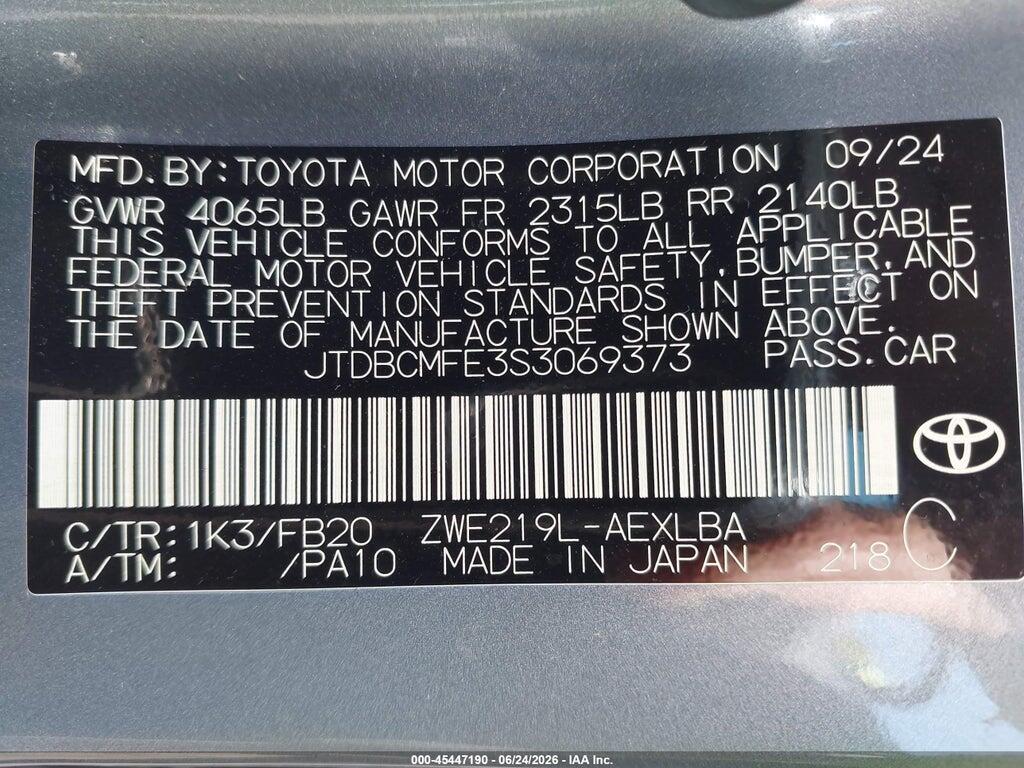 JTDBCMFE3S3069373 2025 TOYOTA COROLLA photo no. 9