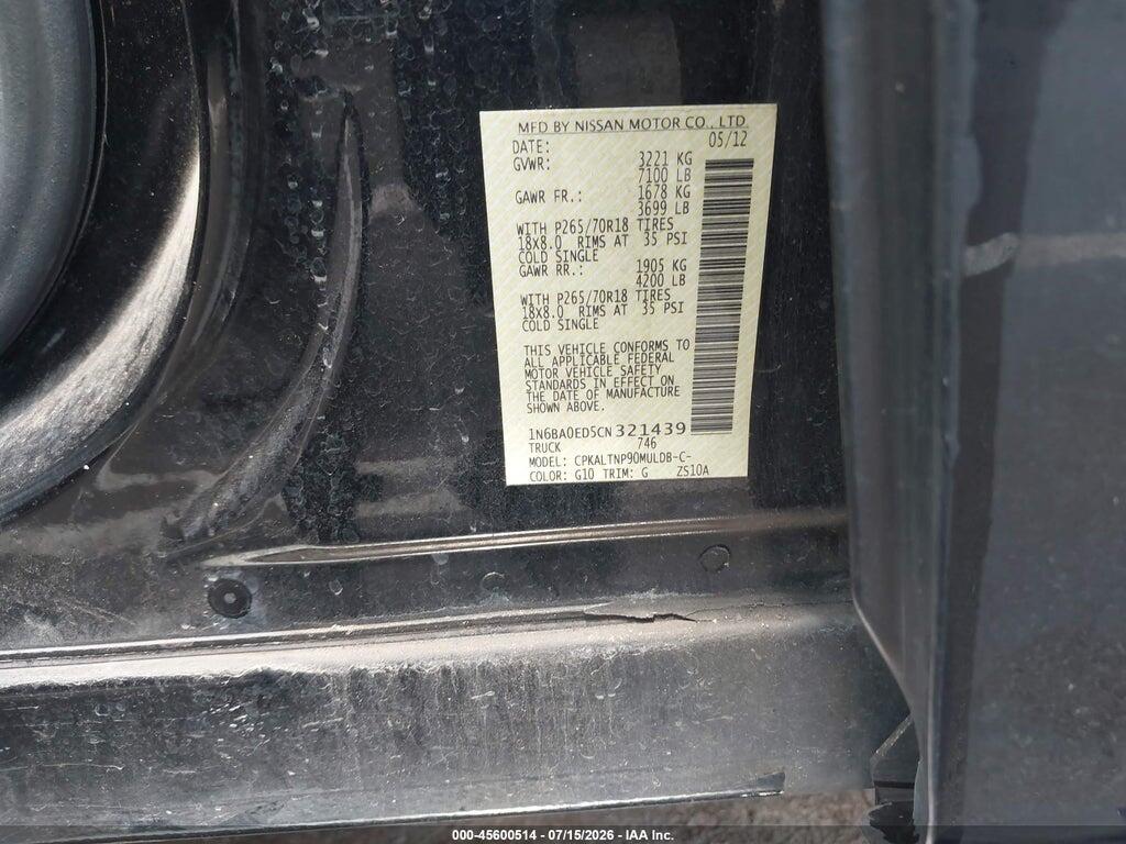 1N6BA0ED5CN321439 2012 NISSAN TITAN photo no. 9