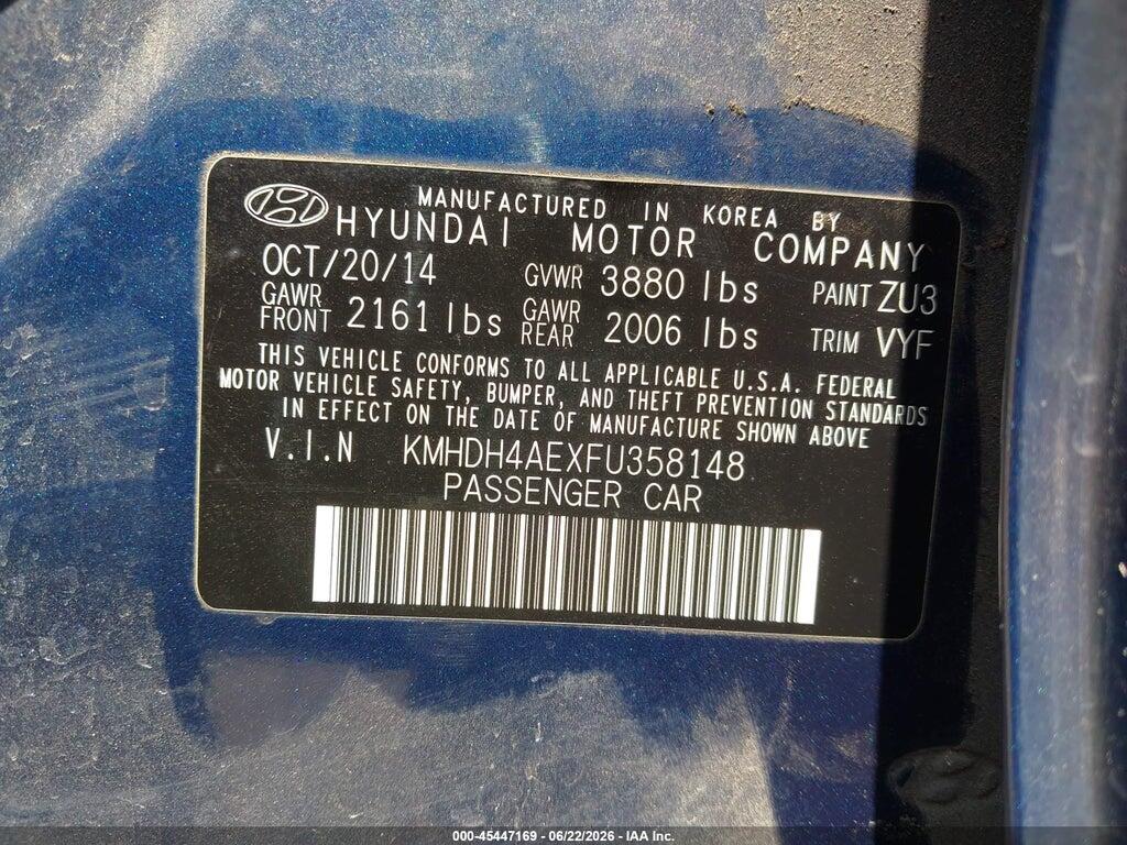 KMHDH4AEXFU358148 2015 HYUNDAI ELANTRA photo no. 9