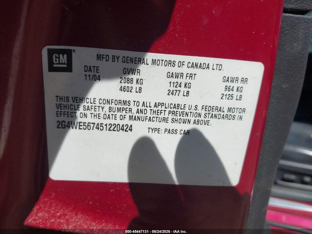 2G4WE567451220424 2005 BUICK LACROSSE photo no. 9