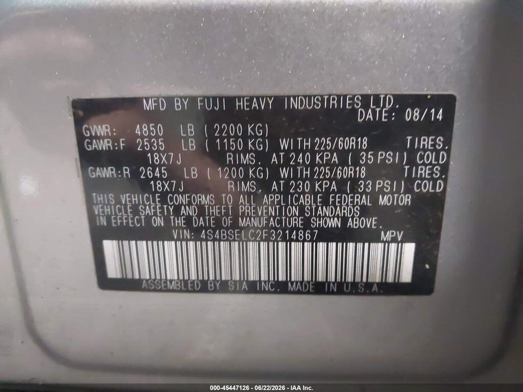 4S4BSELC2F3214867 2015 SUBARU OUTBACK photo no. 9