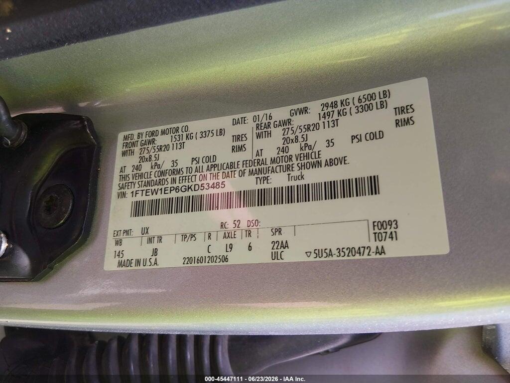 1FTEW1EP6GKD53485 2016 FORD F-150 photo no. 9