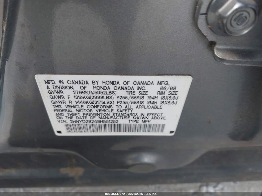 2HNYD28248H551252 2008 ACURA MDX photo no. 9