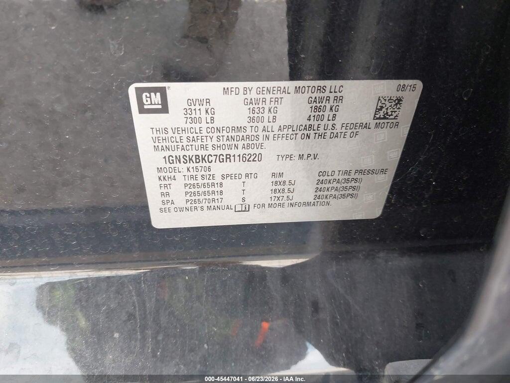 1GNSKBKC7GR116220 2016 CHEVROLET TAHOE photo no. 9
