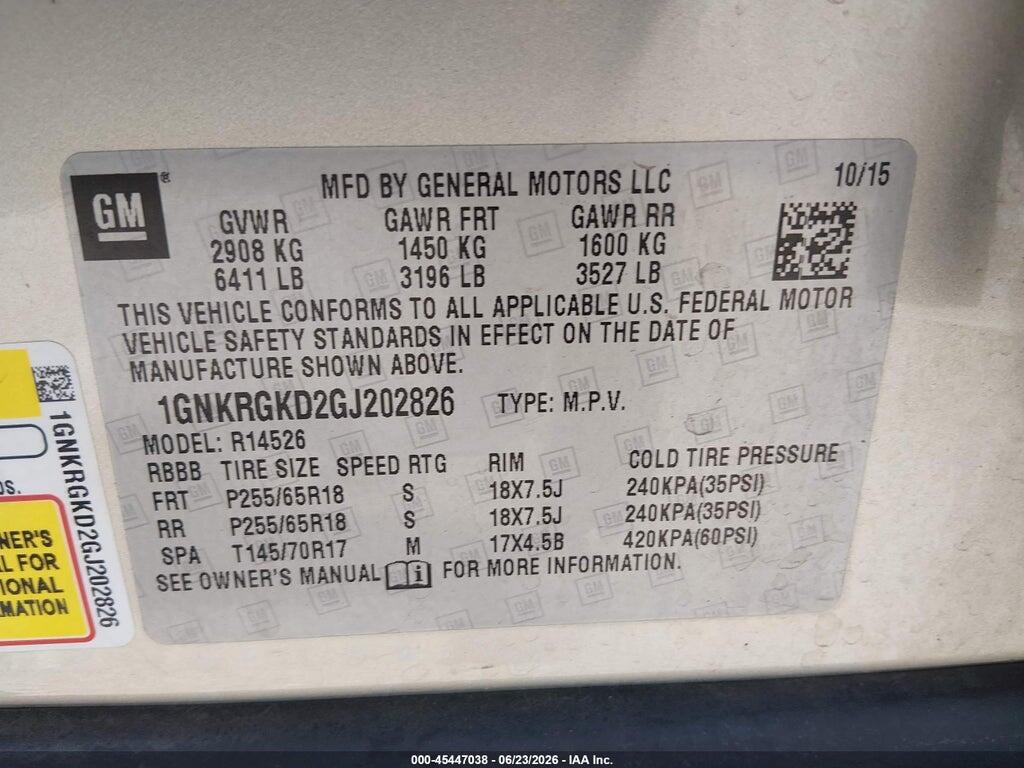 1GNKRGKD2GJ202826 2016 CHEVROLET TRAVERSE photo no. 9