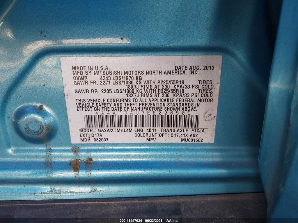 4A4AP3AU3EE006509 2014 MITSUBISHI OUTLANDER SPORT photo no. 9