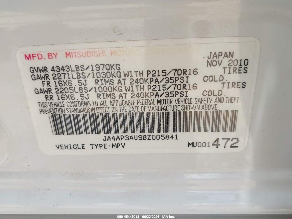 JA4AP3AU9BZ005841 2011 MITSUBISHI OUTLANDER SPORT photo no. 9