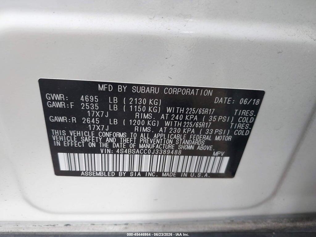 4S4BSACC0J3389488 2018 SUBARU OUTBACK photo no. 9