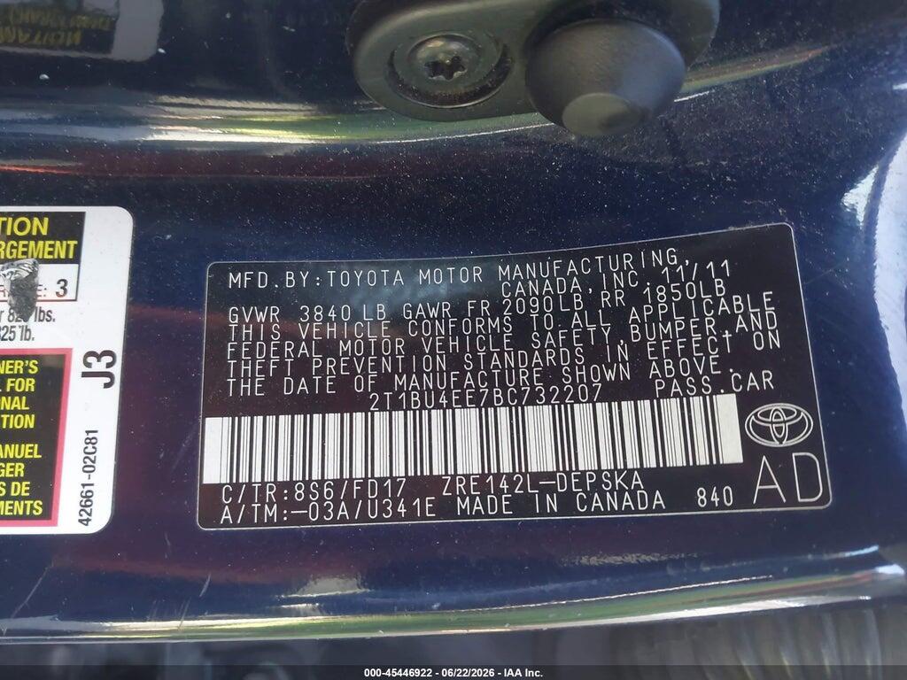 2T1BU4EE7BC732207 2011 TOYOTA COROLLA photo no. 9