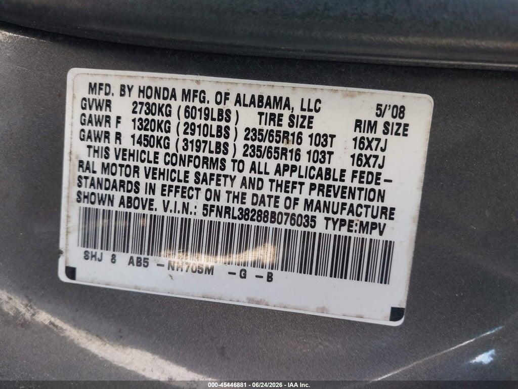 5FNRL38288B076035 2008 HONDA ODYSSEY photo no. 9