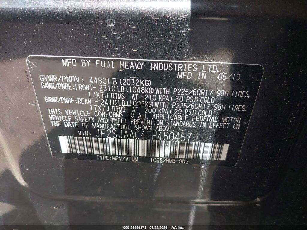 JF2SJAAC4EH450457 2014 SUBARU FORESTER photo no. 9