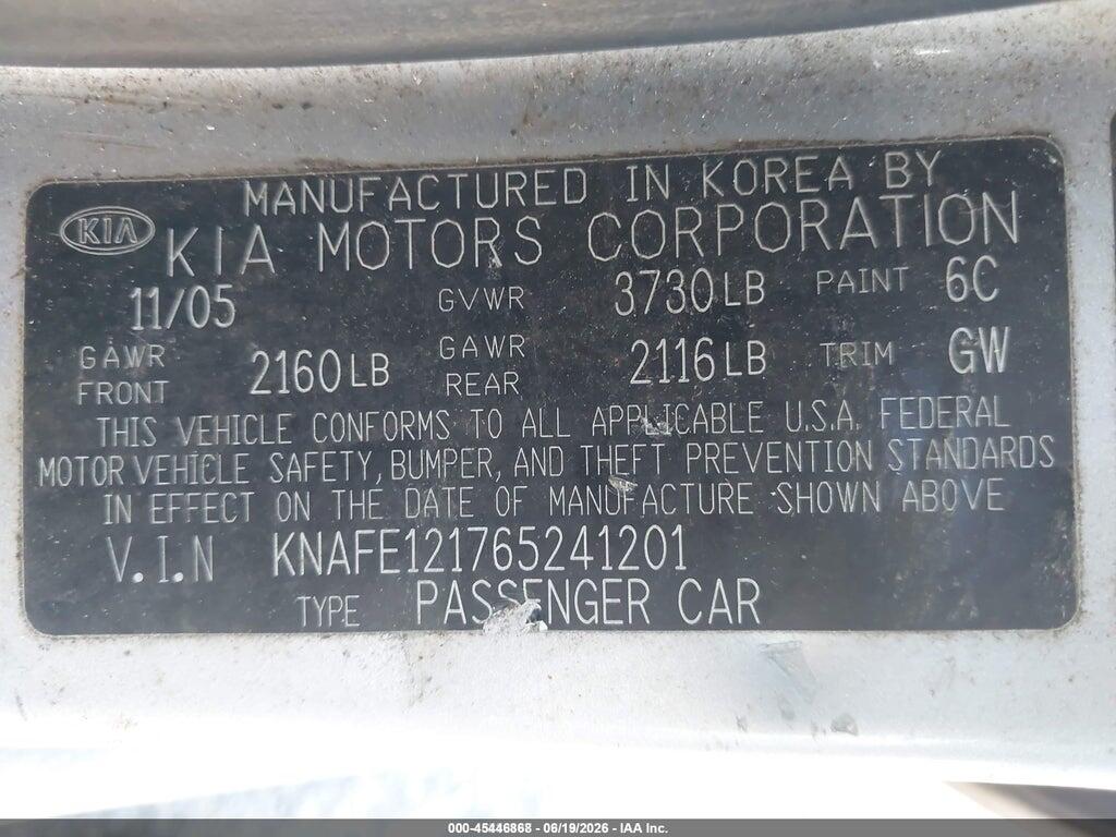 KNAFE121765241201 2006 KIA SPECTRA photo no. 9