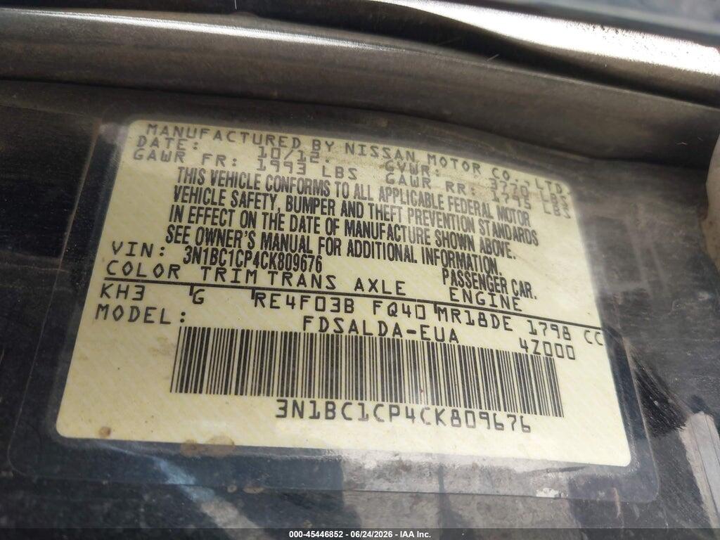 3N1BC1CP4CK809676 2012 NISSAN VERSA photo no. 9