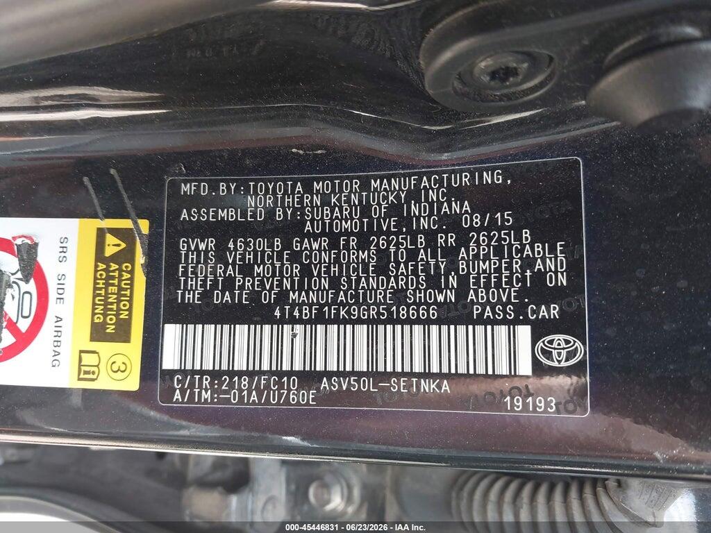 4T4BF1FK9GR518666 2016 TOYOTA CAMRY photo no. 9
