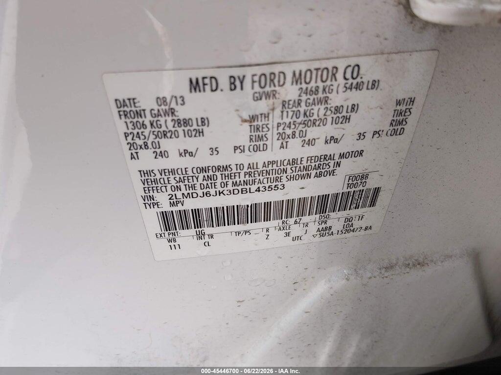 2LMDJ6JK3DBL43553 2013 LINCOLN MKX photo no. 9
